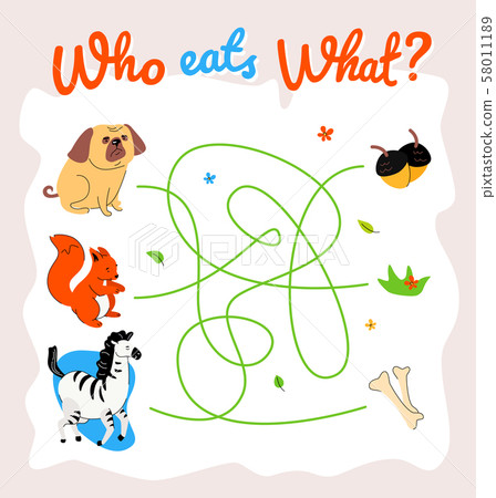 Animal food labyrinth learning game vector template Animal food labyrinth learning game vector template 58011189