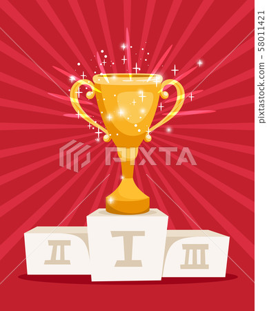 Golden award prize cup on podium Golden award prize cup on podium 58011421