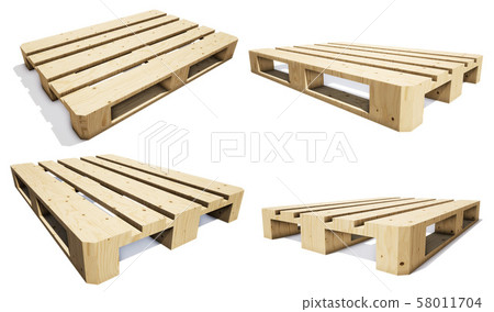 Brown pallets on white background (with clipping path, 3D CG rendering digital illustration) 58011704