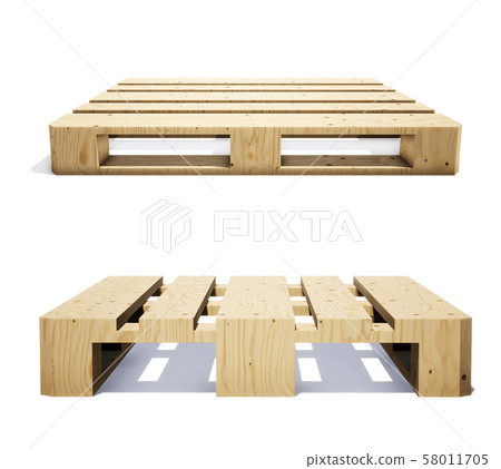 Brown pallets on white background (with clipping path, 3D CG rendering digital illustration) 58011705
