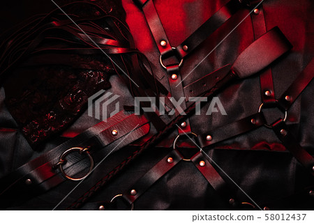 BDSM set with leather whip and Flogger, belt and choker 58012437