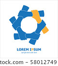 Six helping hands logo. Six hands holding hands 58012749