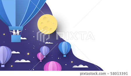 Paper hot air balloon background on night sky 58013391
