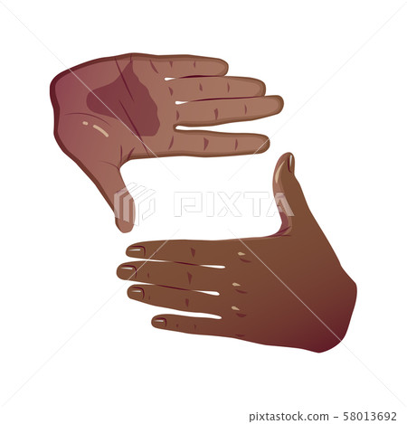Black Hands Frame Cropping Gesture. Flat Framing hands horizontal cropping. African American Hands 58013692