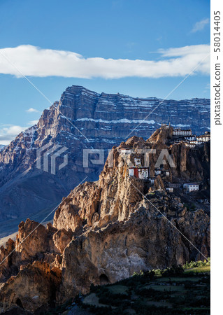 Dhankar monastry perched on a cliff in Himalayas, India 58014405
