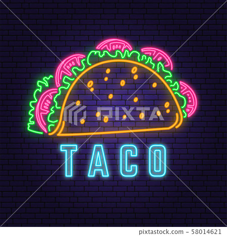 Neon mexican taco retro badge design. Design for cafe, restaurant. Vector. Neon design for pub or Neon mexican taco retro badge design. Design for cafe, restaurant. Vector. Neon design for pub or 58014621