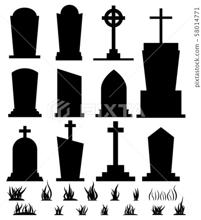 Black silhouette tombstone set for halloween holiday isolated on white backgroundvector flat cartoon 58014771
