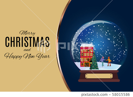Snow glass globe with children skate  in winter 58015586