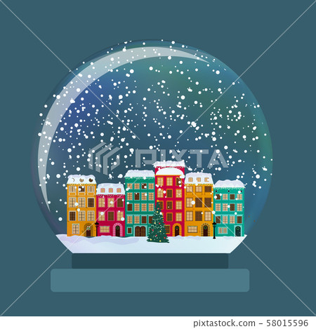 Snow glass globe with little town in winter for - Stock Illustration ...