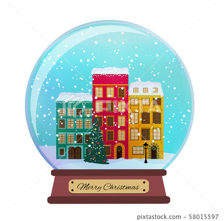 Snow glass globe with little town in winter for - Stock Illustration ...