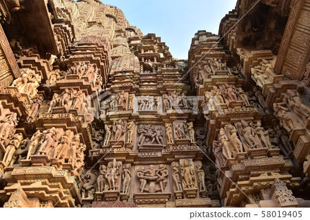 Khajuraho, India, World Heritage Khajuraho Temple, beautiful sculpture building 58019405