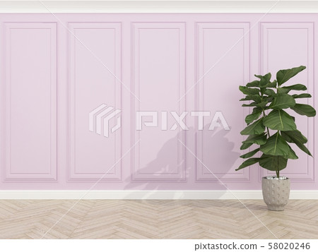 classic pink wall with wood floor and fiddle,3d 58020246