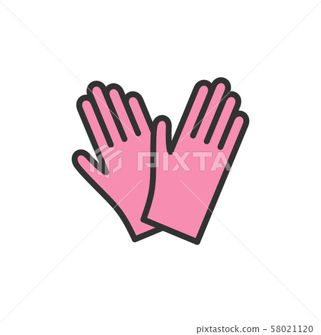 Vector protective rubber gloves flat color line... - Stock Illustration ...