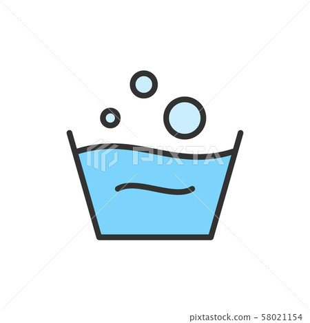 Vector washing instruction, rinsing flat color line icon. 58021154