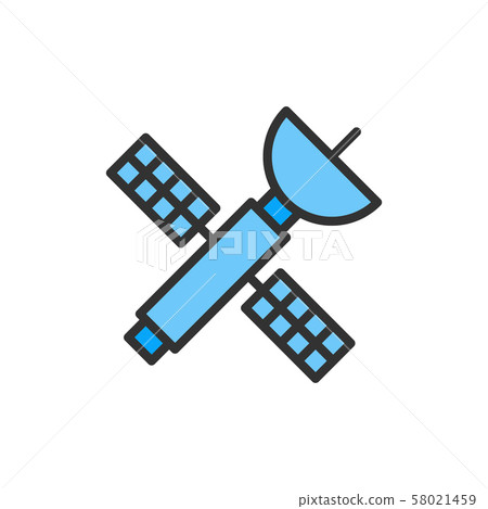Vector satellite, space station flat color line icon. Vector satellite, space station flat color line icon. 58021459