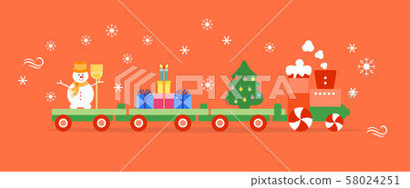 Train carries Christmas tree, snowman, gifts 58024251