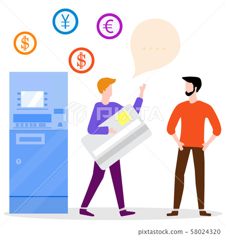 ATM, man with bank card, male assistant Finance ATM, man with bank card, male assistant Finance 58024320