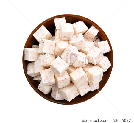 Taro isolated in wood bowl on white background 58025057