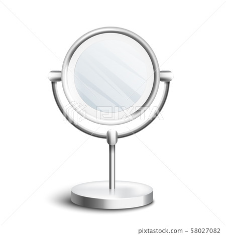 Silver table mirror with rotating circle top standing isolated on white background 58027082