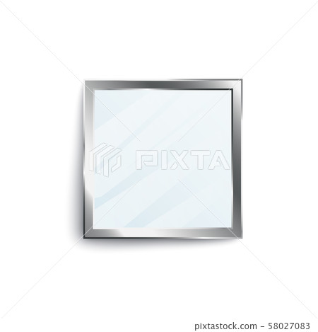 Realistic square shape mirror with blank reflection surface and glossy silver frame. Realistic square shape mirror with blank reflection surface and glossy silver frame. 58027083