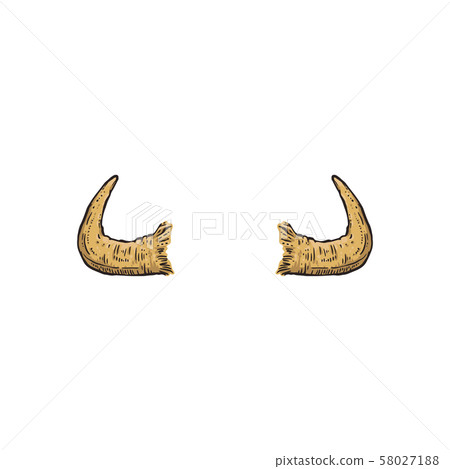 Buffalo, cow or antelope drawn horns the cartoon vector illustration isolated. 58027188