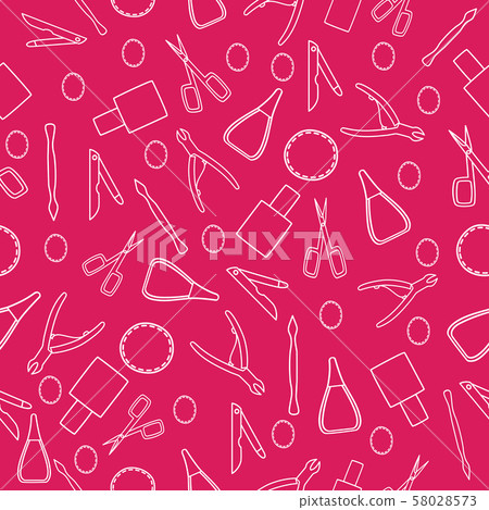 Pattern of manicure accessories on pink background 58028573