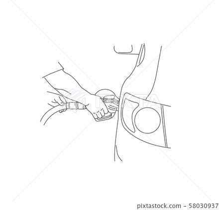 Man refueller hand fuels the car on the gas station, linear line illustration 58030937