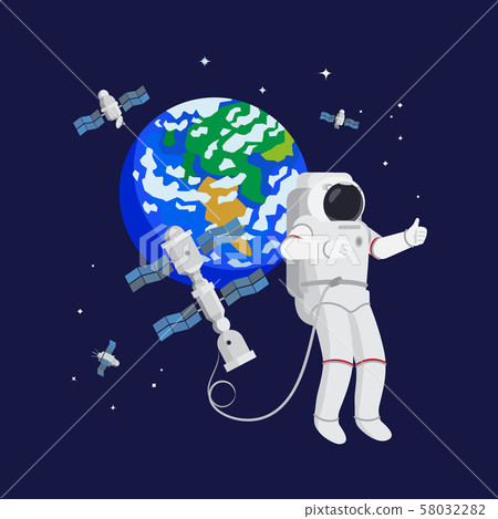 Astronaut in space with satellites 58032282