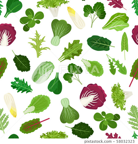 Salad vegetable leaves seamless pattern - Stock Illustration [58032323 ...