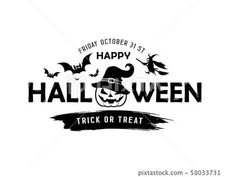 Happy Halloween vector message Pumpkin in a hat  58033731