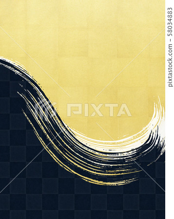 背景，日式，日式，日式，日式紙，金葉，波浪刷，海軍 58034883