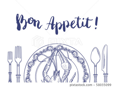 Vector background with place for text and hand drawn tableware Vector background with place for text and hand drawn tableware 58035099