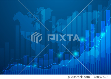 Business candle stick graph chart of stock market investment trading on blue background.Bullish point, Trend of graph. Eps10 Vector illustration.  58037828