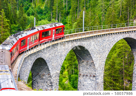 Landwasser Viaduct close-up, Switzerland. It is Landwasser Viaduct close-up, Switzerland. It is 58037986