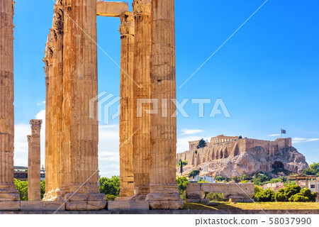 Olympian Zeus temple in summer, Athens, Greece. It Olympian Zeus temple in summer, Athens, Greece. It 58037990