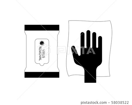 Simple monochrome illustration of sanitization sheet in package Simple monochrome illustration of sanitization sheet in package 58038522