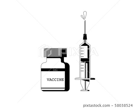 Simple monochrome illustration of vaccine and syringe Simple monochrome illustration of vaccine and syringe 58038524