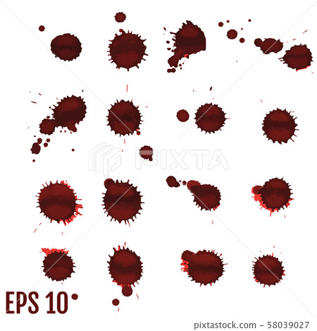 Blood blot, red drops, splatter painted art on white. 58039027