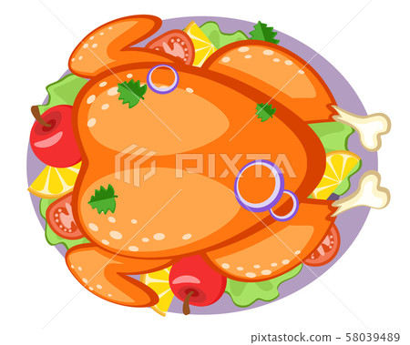 Roasted turkey in a plate with village, apples and 58039489