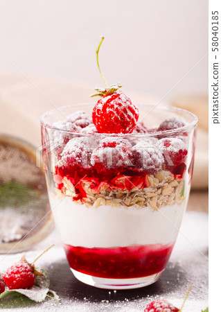 delicious dessert of fresh raspberries and delicious dessert of fresh raspberries and 58040185