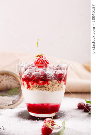 delicious dessert of fresh raspberries and delicious dessert of fresh raspberries and 58040187