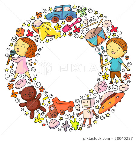 Painted by hand style pattern on the theme of childhood. Vector illustration for children design. 58040257