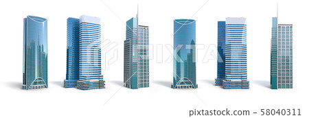 Different skyscraper buildings isolated on white.  58040311