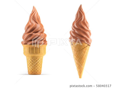 Ice cream in chocolate glaze waffle cone isolated 58040317