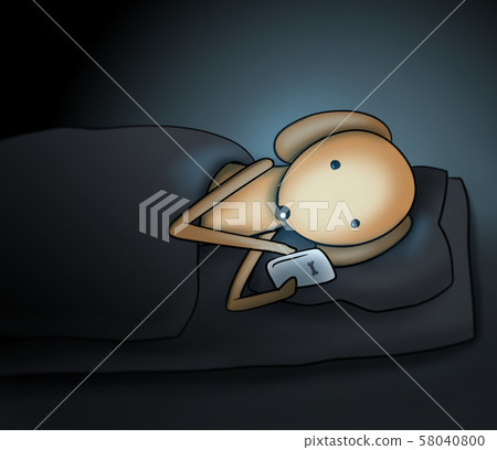 Illustration of a dog operating a smartphone while lying on a futon 58040800