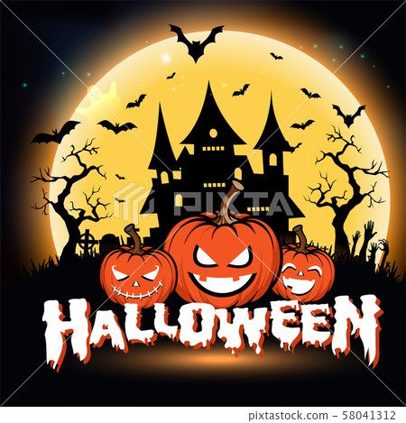 Halloween night background with full Moon, - Stock Illustration ...