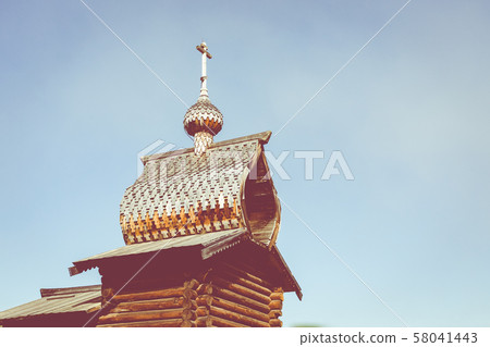 Traditional Siberian wooden house in the Taltsy Architectural-Ethnographic Museum. 58041443