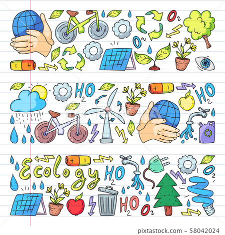 Vector logo, design and badge in trendy drawing style - zero waste concept, recycle and reuse 58042024