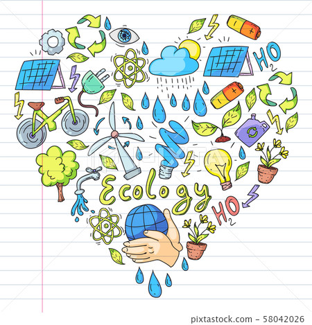 Vector logo, design and badge in trendy drawing style - zero waste concept, recycle and reuse 58042026