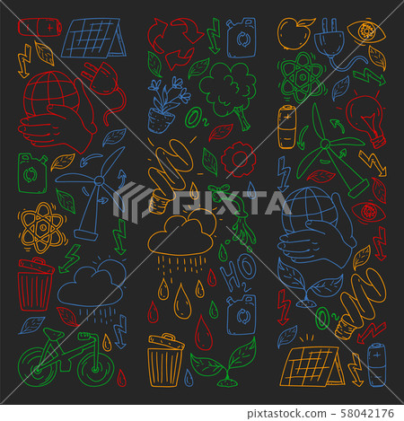 Vector logo, design and badge in trendy drawing style - zero waste concept, recycle and reuse 58042176